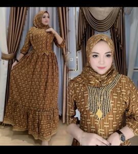 Gamis wanita rayon set hijab
