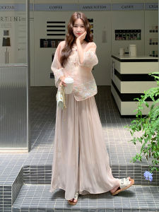 YINLUOYA | New Chinese Style Summer Fashion Design Sensation High-End Embroidery Two-Piece Set Elegant Round Neck Button-Up Long Pants