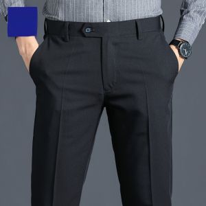 ROMON | Loose Casual Mens Business Pants Spring New Style Iron-Free Long Trousers Straight Leg Polyester Viscose Spandex Blend