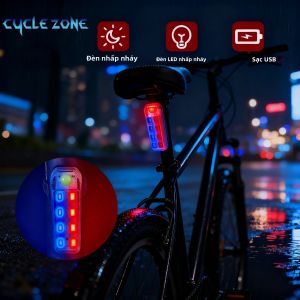Đèn Hậu Xe Đạp 8 LED Sạc USB Đèn Báo An Toàn Nhấp Nháy Cho Xe Đạp Leo Núi Đèn Cảnh Báo Khi Đạp Xe Ban Đêm Thiết Bị An Toàn Xe Đạp