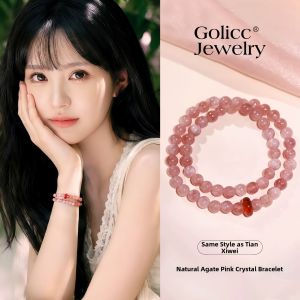 golicc | Two-layer Red Agate Pink Crystal Bracelet