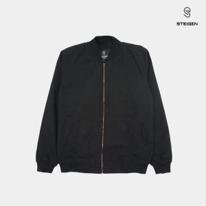 Bomber Jaket Pria Kanvas Casual Polos Basic Hitam - Jaket Bomber Canvas Oslo Sueding Steigen Nyaman