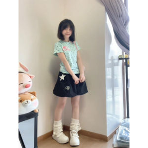 XIANGBAIWEI | American Dopamine Print Polka Dot Straight Shoulder T-shirt Short Sleeve