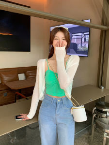 Chen Dauyu Ice Silk Knitted Sun Protection Cardigan Women Summer Thin Strap Outerwear Cover up Shoulder Top Shawl Coat