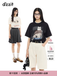 เสื้อสเวตเตอร์ถักผู้หญิง Dzzit ลายการ์ตูน ทรงปกติ แขนสั้น คอโปโล ฤดูใบไม้ผลิและฤดูใบไม้ร่วง ผ้าฝ้ายผสมโพลีเอสเตอร์