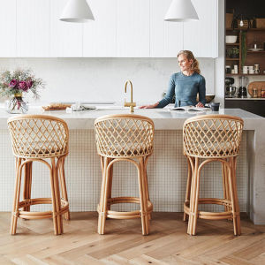 Scandinavian Rattan Barstool Retro Bar Stool Creative Backrest Bar Chair Cafe Restaurant Rattan Chair