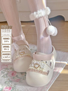 Pinkyo Original Cute Lace Butterfly Knot Versatile Hole Shoe Two-Way Anti-Slip Thick Bottom Head Cover Sandals Princess Style EVA Material