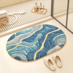VIKAMA Light Luxury Oval Bathroom Mat Soft and Non-Slip Shower Entrance Rug Bedroom Bedside Carpet Home Decor