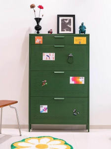 Ultra-Thin Shoe Cabinet Narrow Style with Handles for Home Entrance Multi-Layer Storage Hallway Shoe Rack Metal Finish