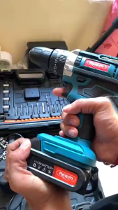REAIM 588VF Cordless Impact Drill Dual-Speed Electric Hammer Drill and Screwdriver with 2 Li-Ion Batteries LED Light and Accessory Set