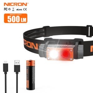 NICRON Flashlight H15/H15T Headlamp 700LM/500LM High Brightness Spot/Flood Double-Switch LED Flashlight with White+ Red lighting 14500 Rechargeable Torch light Portable lightweight mini headlight Waterproof Headlamp flashlight H15/H15T