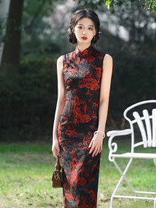 Elegant New Chinese Style Sleeveless Cheongsam High Quality Vintage Hong Kong Artistic Slimming Long Qipao for Women