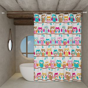 The owl-themed dry-wet separation partition shower curtain has a fresh color and creates a childlike bathroom atmosphere