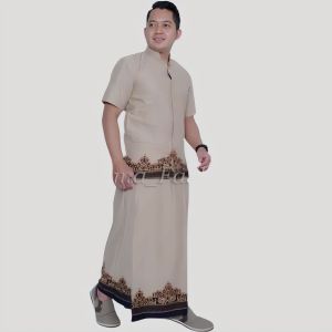 ARFAN Setelan Koko dan sarung pria dewasa/ set sarko warna putih hitam dan cream model terbaru/kemeja Koko dan sarung ibadah lebaran pria muslim