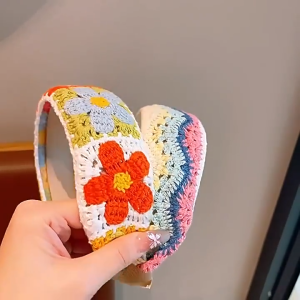 YOUJ  Knitted Embroidered Wool Flower Headband Women Wide Edge Broken Hair Finishing Headband Hair Accessories