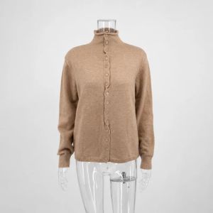 Simple Knitting Button Front Mock Neck Cardigan Long Sleeve Drop Shoulder Solid Color Regular Casual Daily Lightweight Cardigan