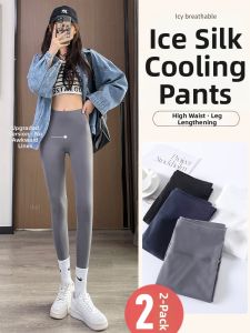 Ice Silk Thin High Waist Elastic Plus Size Black Sharkskin Nine Point Leggings