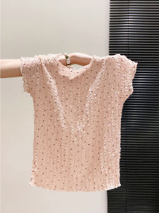 LUOSHAO | Dot Pattern Short Sleeve Waist Shaping Blouse