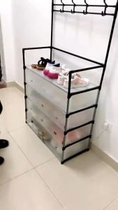 Multipurpose Dustproof Closed Shoe Rack Clothes bag hanger/ storage rack with lid