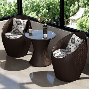 Outdoor Courtyard Balcony Tea Table Chair Set Casual Rest Area Arrangement Vine Chair Three-piece Set Internet Famous One Table Two Chairs