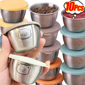 10Pcs Mini Leak-proof Seasoning Box with Lid / Reusable Stainless Steel Cup / Dipping Sauce Cups / Condiment Containers