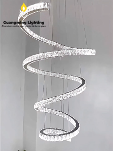 Modern home decoration crystal chandelier stair Pendant lamp living room Pendant lights Tricolor With Remote