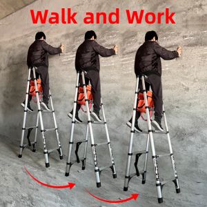 GUANGMANZHI | Expandable Folding Stepladder Aluminium Bamboo 3-in-1