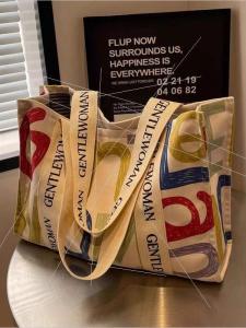 Large Capacity Canvas Tote Bag for Women Summer Outdoor Short Trip Casual Commuting Handheld Shopping Bag Korean Style