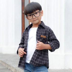 Baju kemeja kotak kotak flanel import lengan panjang anak laki laki Umur 5 - 13 Tahun