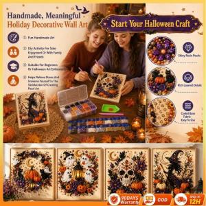 【Ship in 12H】 Halloween Ghost Pearl Art DIY Kit Spooky 3D Diamond Painted Crafts Art DIY Assembly Craft Activity Festival Art Home Wall Decoration KEBIDU