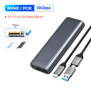 ORICO | ORICO Tool Free Aluminum M2 NVMe SSD Enclosure 10Gbps PCIe Type C M.2 SSD Case NVMe M Key Solid State Drive Case Support UASP