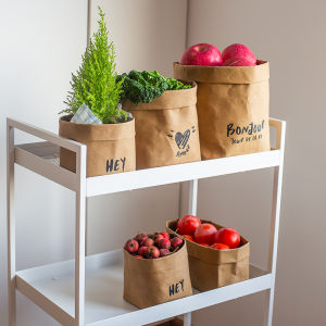 Thickened Eco-friendly Washable Kraft Paper Bag Flower Pot Cover Window Props Kitchen Fruit Fridge Food Storage Bag