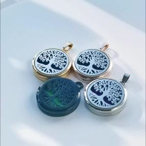 Tree of Life Aromatherapy Necklace Perfume Essential Oil Diffuser Alloy Stainless Steel Locket Pendant Aroma Diffuser Necklace