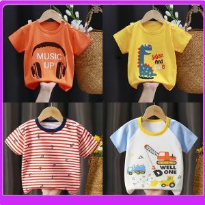 เสื้อยืดแขนสั้นผ้าฝ้ายแท้สำหรับเด็ก เสื้อผ้าเด็กชายและเด็กหญิงในฤดูร้อน ลายการ์ตูน ชุดเด็ก เสื้อผ้าเด็ก วัสดุอื่นๆ