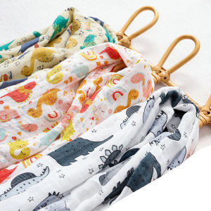HappyFlute ไดโนเสาร์พิมพ์ผ้าฝ้ายไม้ไผ่ผ้าห่ม Swaddle 120x110 ซม.Multi-Function ทารกแรกเกิดห่อผ้าห่มนอนเด็ก