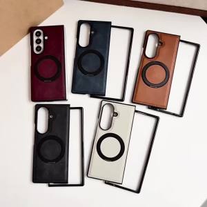szhaiyu | Luxury Leather Rotating Bracket Phone Case for Samsung Galaxy Z Fold 8 Fold8 Ultra for MagSafe Magnetic Holder Shockproof Cover
