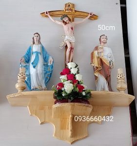 Bộ 3 tượng Đức Mẹ Thánh Giuse cao 50cm Thánh giá Chúa 70cm - tượng nhựa composite(mẫu mới) dát vàng viền áo sang trọng