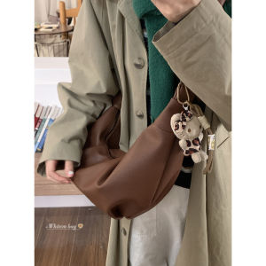 Retro Large Capacity Womens Shoulder Bag Horn Shape Fashionable Underarm Bag Casual Style Single Strap Zipper Closure PU Leather