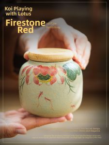 SHUANGYU | Sealed Ceramic Tea Storage Can Red Koi Playing Among Lotuses Design