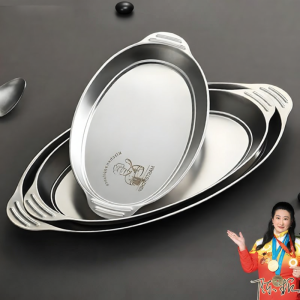BAICHANG | Đĩa Dùng Thức Ăn Hình Oval bằng Thép Không Gỉ 316L