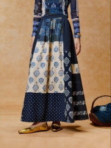 Dark Blue Retro Print Half Skirt
