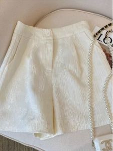 Elegant Summer French Design High Waist Slim White Print Shorts