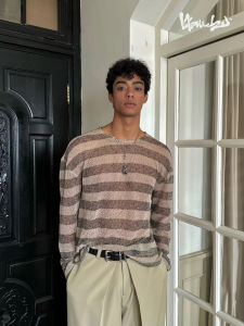 เสื้อคลุมกันแดดแขนยาวหลวมๆ ทรงหลวมๆ สำหรับผู้ชายและผู้หญิง ทรงหลวมๆ ลายทางวันพีช สไตล์ลำลอง สีน้ำตาล