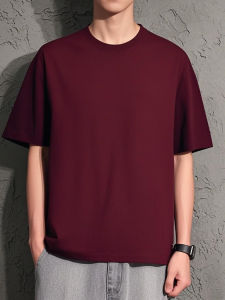Áo Thun Cotton Dáng Rộng Tay Ngắn Màu Trơn Đỏ Đa Năng Mùa Hè Thường Ngày Thời Trang Nam Áo Thun Cổ Tròn Dài Vừa Phải