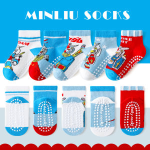 Boys Mid-Calf Floor Socks Summer Style Glue Anti-Slip Cotton Polyester Blend Comfortable Breathable Cartoon Design Baby Toddler Socks