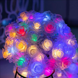 YESPERY 1.5m Colorful Rose LED String Lights Fairy Lights Garland Outdoor New Year Christmas Tree Home Garden Decor Valentines Day Decorative Rose Lamp
