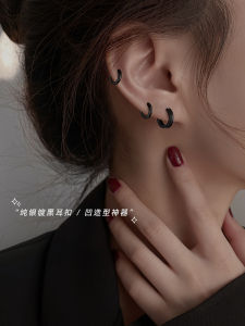 Miss Z Black Silver Earrings Fashionable Korean Style Womens Pure Silver Ear Cuffs Fresh out New 2024 Trendy Ear Studs And Ear Hoops