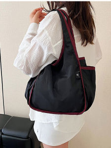 Foldable Handheld Tote Bag Ladies Outdoor Single Shoulder Shopping Bag Eco-friendly Canvas Bag Nylon Material Daily Use