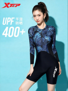 XTEP | Conservative Long Sleeve Swimsuit for Women Slimming Professional Full Body Sun Protection Swimsuit