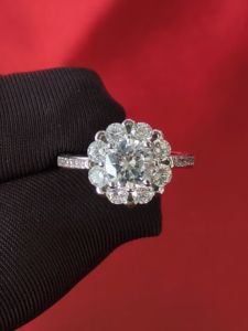 Diamcity (Free Gra Certificate) 925 Bunga Perak 1 Karat Moissanite Cincin Dapat Diatur Terbuka